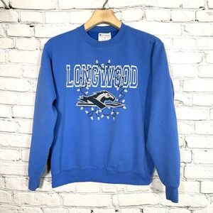 Champion Longwood University Sweatshirt M Blue Crewneck Lancers Logo Y2K